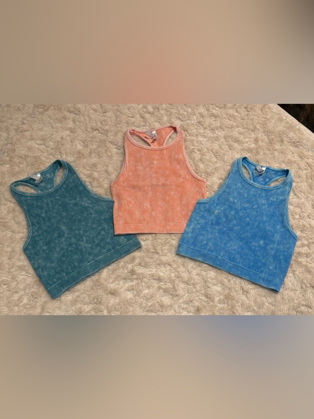 Zenana Outfitters Ribbed Racerback Tank - Light Blue with Peach Accent